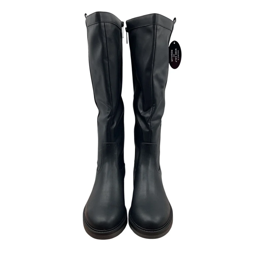 Style & Co Terryy Womens Black Faux Leather Tall Lug Sole Boots 8M F42198